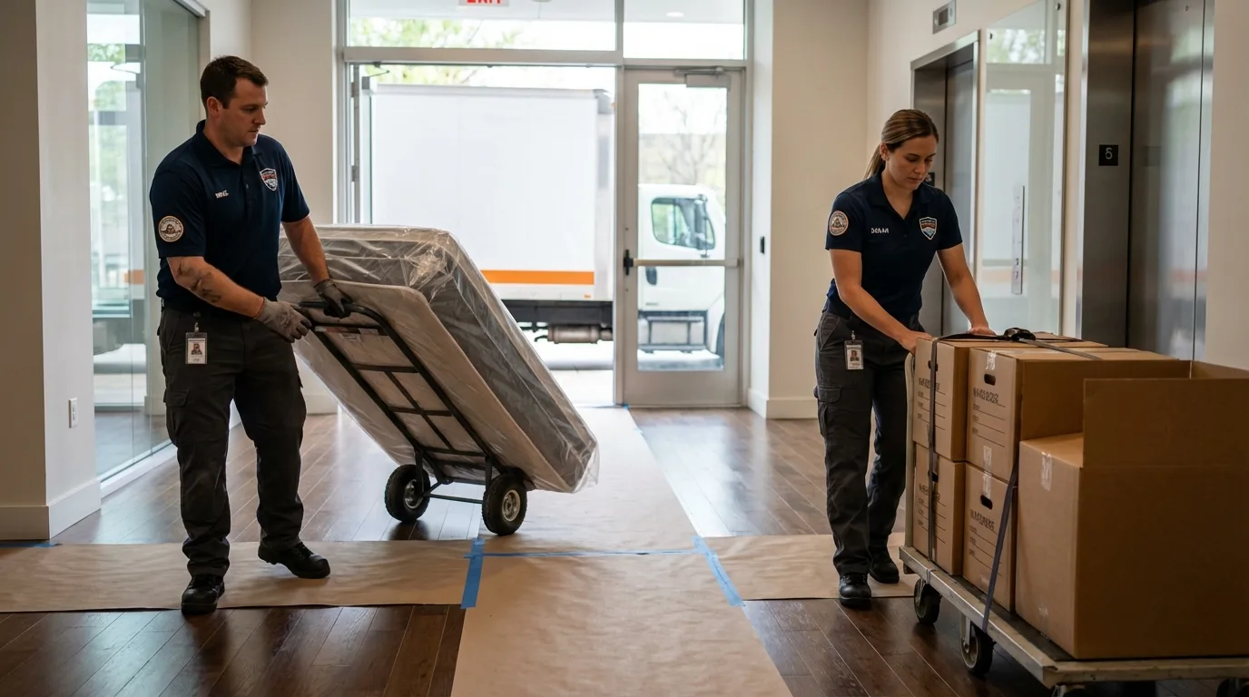 Professional apartment movers loading elevator in Oldsmar, FL